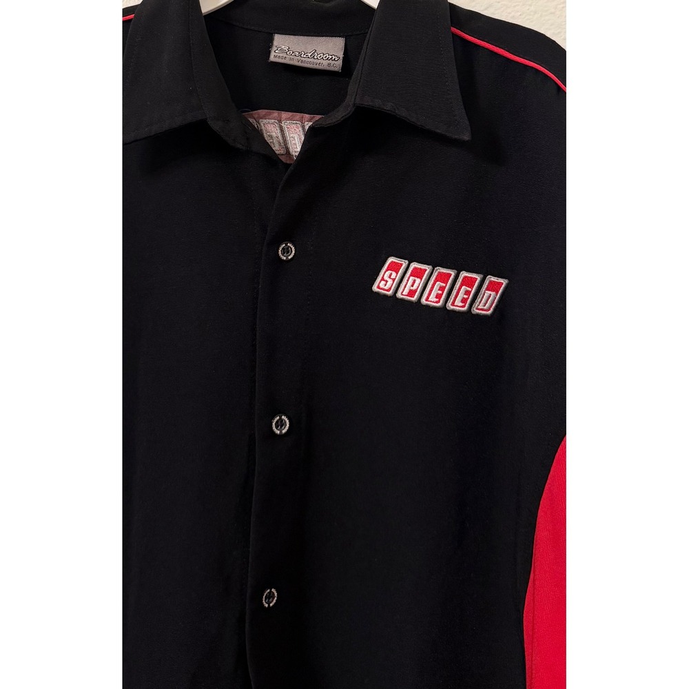 Boardroom Speed Racing Shirt Mens XL Black Red Short Sleeve Pit Crew Button Up